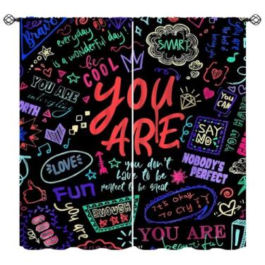 Imagem de Cortina com citações inspiradoras para crianças, motivacional, graffiti, neon, tratamentos de janela, moderna, divertida, colorida, para meninas, meninos, bebês, crianças, quarto, sala de estar, 106 x