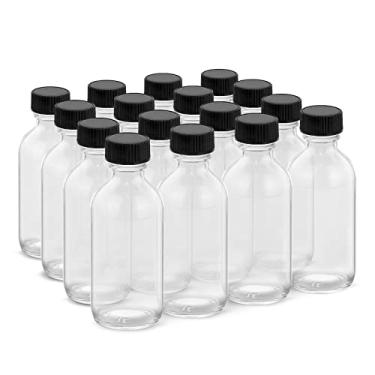 Imagem de Rionisor Garrafas de vidro pequenas de 59 ml com tampas e funis, garrafas de vidro redondas Boston de 60 ml, minigarrafa, perfeita para óleos essenciais DIY, perfumes, uísque e sucos, pacote com 16