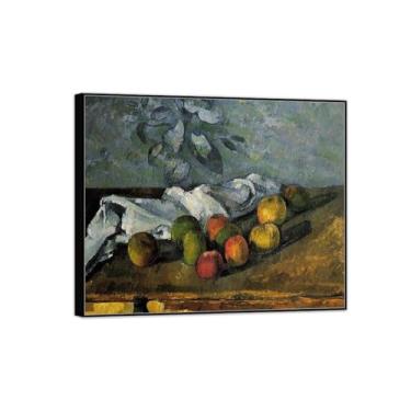 Imagem de MUHJDYC Paul Cézanne Pintura famosa - quadro impressão em tela-moldura preta arte quadros decoração sala de estar quarto (maçãs e guardanapos) 50 x 60 cm - 19 x 23 pol