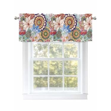 Imagem de Cortina para janelas com flores boêmias vintage, cortinas de cozinha, sanefas, bolso para varão, casa de campo, tratamento de janela, cortinas curtas para cozinha, banheiro, sala de estar, 1 painel