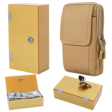 Imagem de Caixa extra grande de acrílico dourado com fechadura, 2 chaves, bolsa de cintura, caixa portátil de armazenamento de dinheiro para cassino, cofre organizador de moedas, suporte para dinheiro, 1 pacote