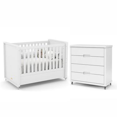 Imagem de Jogo De Quarto Infantil Tutto New Com Berço E Cômoda 4 Gavetas Branco Soft - Matic Móveis Branco Soft