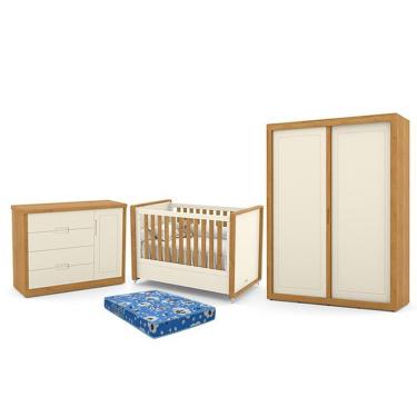 Imagem de Dormitório Tutto New 2 Portas, Cômoda 1 Porta, Berço Off White-freijó Com Colchão - Matic Móveis Off White-freijó