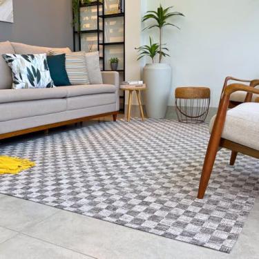 Imagem de Tapete Antiderrapante Retangular Moderno, 300x250 cm, Sintético, para Sala de Estar e Quarto (Marrom Xadrez)