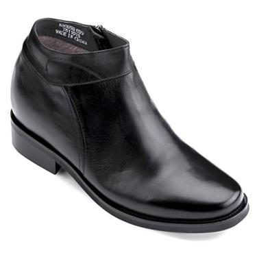 Imagem de Calden sapato masculino invisível com elevação de altura – Botas de couro sintético forradas com zíper forro interno de couro premium preto – 8,9 cm mais alto – K50658, Preto, 10
