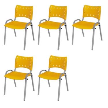 Imagem de Kit 5 Cadeiras Iso Base Cinza, Escola, Escritório, Igreja- Amarelo