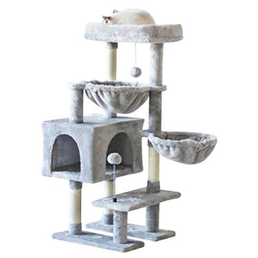 Imagem de KIYUMI Árvore de gato torre de sisal arranhando postes para gatos condomínio casa de brincar rede plataforma salto móveis centro de atividades, cinza