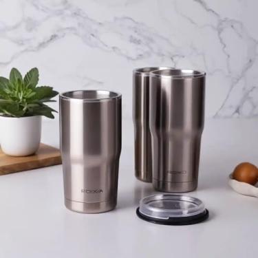 Imagem de Copo Térmico Parede Dupla em Aço Inox Roxa 350ml com Tampa Hermética - Estilo Minimalista