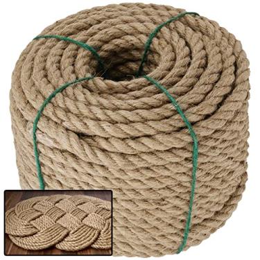 Imagem de KEILEOHO Corda De Cânhamo Natural 0,5" X 100 Pés, Cordas 4 Camadas, Juta Trançada, Multiuso Resistentes Para Artesanato, Esportes, Decoração E Amarrações