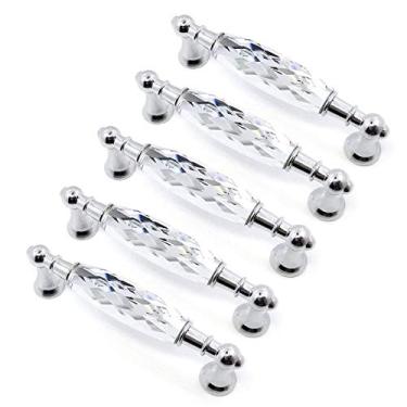 Imagem de MFYS – Puxadores de gaveta de cristal transparente com orifício de 12,8 cm, puxadores de gaveta, puxador de gaveta, puxador de cômoda, metal cromado, prata, cristal moderno, ferragem para móveis 128 mm