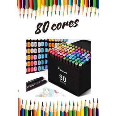 Imagem de Canetinha 80 cores para pintar Livro de colorir e desenhar desenho bob gudi papelaria férias escolares