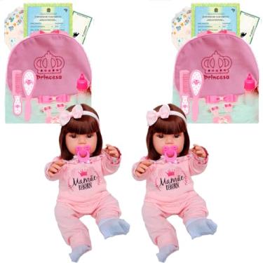 Imagem de 2 Bonecas Tipo Bebê Reborn Realista Bolsa + Enxoval Completo