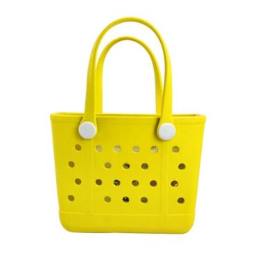 Imagem de UeKeKicg Bolsa pequena de praia, bolsa de praia de borracha impermeável, bolsa de viagem aberta durável lavável para esportes de barco, piscina, Amarelo