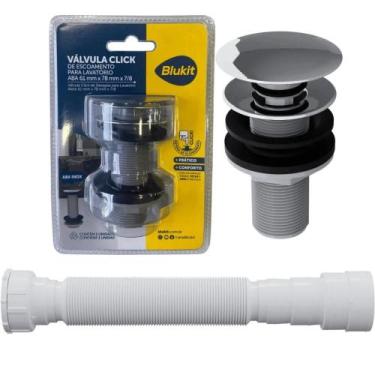 Imagem de Kit Válvula Click Lavatório + Sifão Branco Blukit