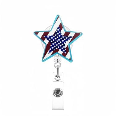 Imagem de Carretel de crachá estrela de 4 de julho | Suporte de crachá da bandeira americana, crachá de identificação engraçado com clipe jacaré |para enfermeira médica, trabalhadora de enfermagem, estudante