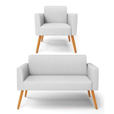 Imagem de Sofá Namoradeira Com Poltrona Pés Palito Castanho Marisa Linho D03 - D\'rossi Cor A05 Cinza