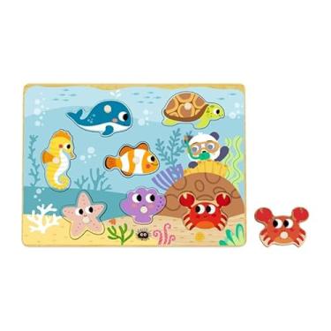 Imagem de Hi Pando Brinquedo Educativo Madeira Encaixe com Pinos Fundo do Mar