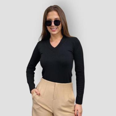 Imagem de Blusa Feminina Manga Longa Gola V Tricot Suéter de Lã Inverno - SP/CXX