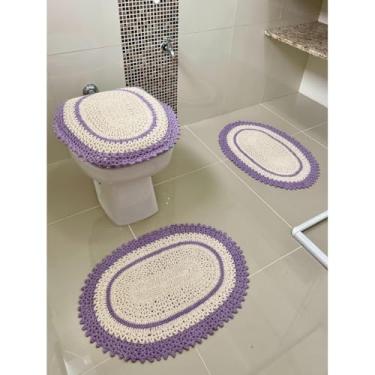 Imagem de Jogo De Banheiro Em Crochê 3 Peças Vezinho Artesanal (Lilás)