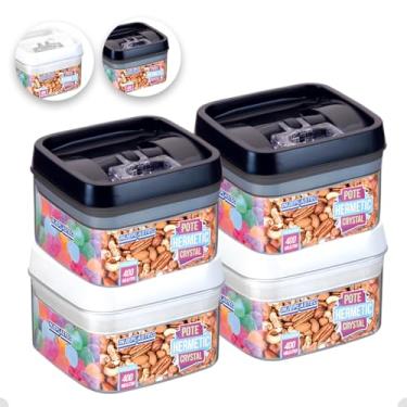 Imagem de Kit com 4 Potes Herméticos De Acrílico Para Mantimentos Tampa Com Trava 400 Ml (Branco/Preto)