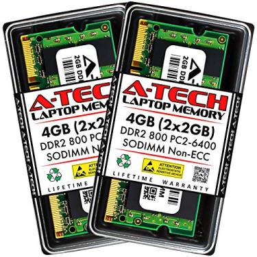 Imagem de A-Tech 4GB (2x2GB) DDR2 800MHz SODIMM PC2-6400 1,8V CL6 200-Pin Non-ECC Unbuffered Laptop RAM Kit de atualização de memória RAM