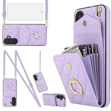 Imagem de Capa de celular para Samsung Galaxy A56 5G Capa carteira com protetor de tela de vidro temperado e alça de pulso transversal, bloqueio RFID, porta-cartão de crédito, célula de couro A 56 56A LTE