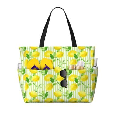 Imagem de Bolsa feminina grande de praia, impermeável, com bolso, à prova de areia, dobrável, para férias na piscina, Verde limão, One Size