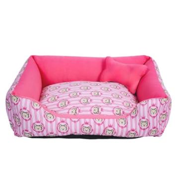 Imagem de Cama Caminha Pet para Cachorro ou Gato Médio 60cm x 47cm Lavável com Fundo Impermeável + Ossinho (Ted Pink)