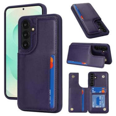 Imagem de iCoverCase Capa compatível com Samsung Galaxy S25 Plus com porta-cartões, capa carteira para mulheres e homens [bloqueio RFID] capa protetora de couro PU para S25 Plus (roxo escuro)