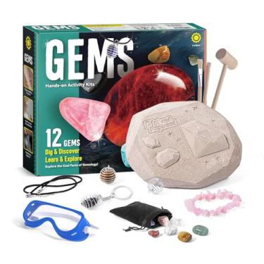 Imagem de EDUMAN 12PCS Gem Dig Kit for Kids – Dig & Make Necklaces, Bracelets, Keychains – STEM Crystal Jewelry Craft Kit with Safety Goggles – Gift for Girls & Boys Ages 6 7 8 9 10 11 12
