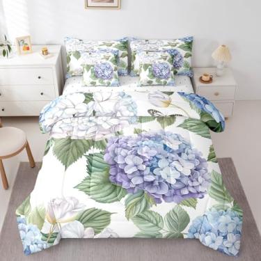 Imagem de Castle Fairy Jogo de cama de solteiro, com 7 peças, hortênsia, flores desabrochando, plantas, jardim, para todas as estações, para todas as estações, conjunto de cama leve