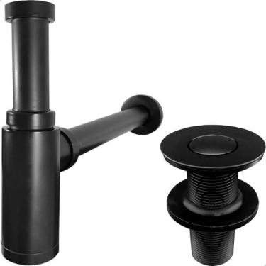 Imagem de Sifão Lavatório Válvula Click  Inox Preto Fosco Kit Banheiro Ralo Pia 