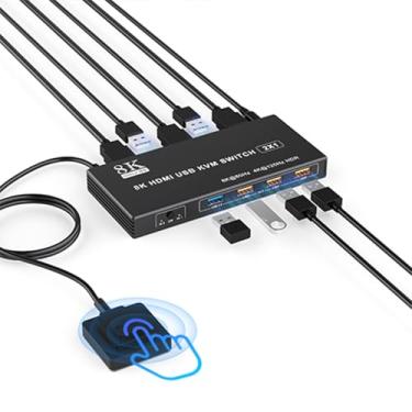 Imagem de TaiLaiEra Switch Kvm Hdmi Usb 3.0 Para 1 Monitor E 2 Computadores, Suporta 8K A 60Hz 4K 120Hz, Switches Computadores Que Compartilham Teclado, Mouse Discos Rígidos, Impressora Com Edid Adaptativo, C