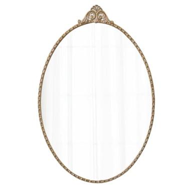 Imagem de Sintosin Espelhos ovais vintage para banheiro 45 x 71 cm, espelho de vaidade dourado rústico para banheiro, espelhos decorativos de parede com moldura de metal para quarto, sala de estar, entrada e