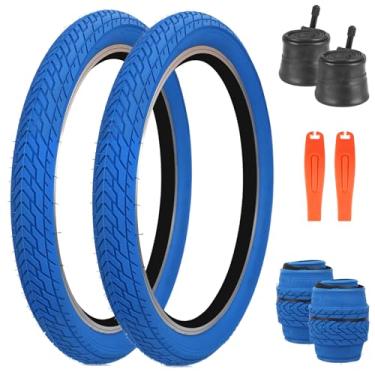 Imagem de FOMAS Pneu infantil de 50,8 x 6 cm colorido antiderrapante dobrável para todos os terrenos com alavancas para bicicleta dobrável BMX Mountain (azul claro - 2 pacotes com tubos internos, 50,8 x 6 cm)