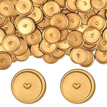 Imagem de Adesivos de selo de cera de coração, 100 peças de adesivos de selo de cera dourada, adesivos de envelope, decalques autoadesivos de coração 3D para convite de casamento, formatura, cartões de