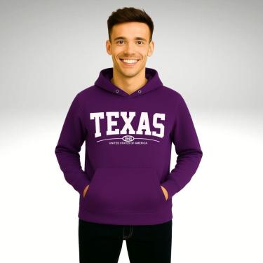 Imagem de Moletom Unissex Canguru Blusas de Frio Casaco Fechado Liso Estampado Texas-Unissex