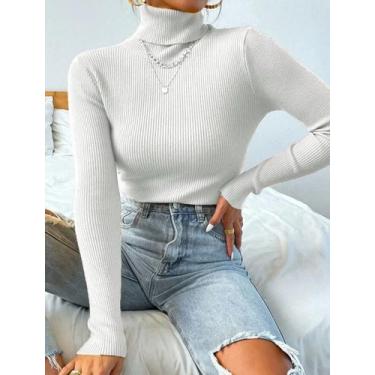 Imagem de Blusa Feminina Tricot Canelado Gola Alta Manga Longa - Calu Tricot, Br