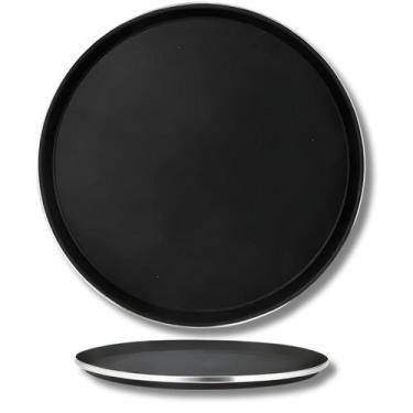 Imagem de Bandeja Redonda Antiderrapante De Plástico Borda em Aço Inox Para Bar 