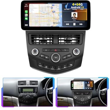 Imagem de [4G + 64G] Estéreo automotivo Android 15 para Honda Accord 2003-2007 com carro sem fio CarPlay Android Auto, rádio automotivo com tela sensível ao toque de 12,3 polegadas com link espelhado, controle