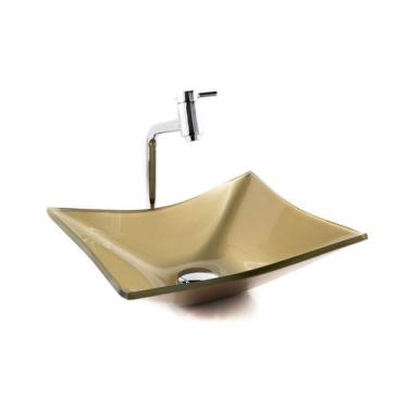 Imagem de Kit Banheiro Cuba Vidro Retangular + Torneira Link + Válvula - Lopazzi