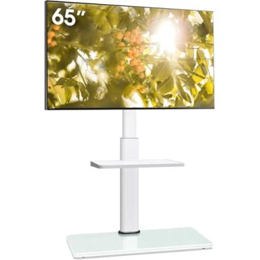 Imagem de AOKCOS Suporte de TV de chão para TVs de 32 a 70 polegadas, suporte de TV giratório de 60 graus com inclinação, suporte de TV alto ajustável de 8 níveis de altura para sala de estar/quarto, comporta