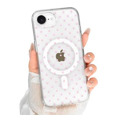 Imagem de Oylaxoy Capa magnética transparente para iPhone 16e, com design bonito de estética de bolinhas, proteção de borda de lente elevada, capa protetora de TPU macio e elegante para iPhone 16e, rosa
