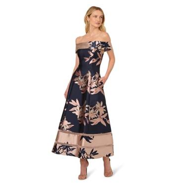 Imagem de Adrianna Papell Vestido feminino jacquard tomara que caia, Azul marinho/Blush, 36