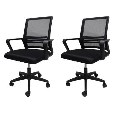 Imagem de Kit 2 Cadeira De Escritório Diretor Secretária Michigan Simples Giratória Tela Mesh - Preta Preto