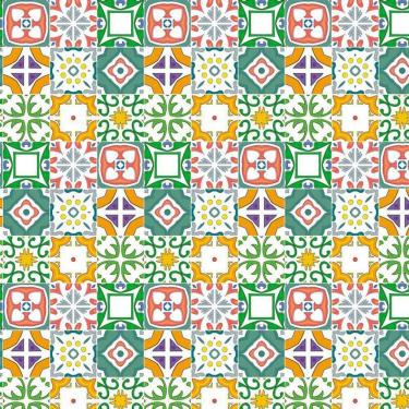 Imagem de Papel De Parede Azulejo Vermelho Verde Laranja Cozinha Pia