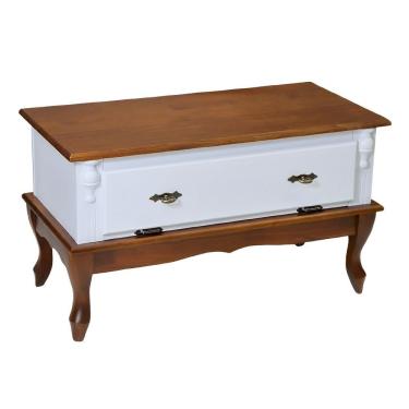 Imagem de Mesa De Centro Retangular 2 Portas Pés Luiz Xv - Branco Laca Com Tampo E Base Imbuia Glazer