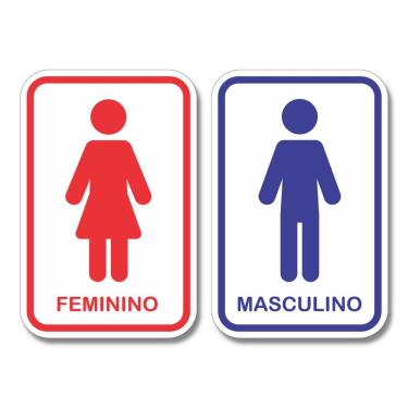 Imagem de Kit 2 Placas Sinalização Banheiro Feminino Masculino 20x13cm