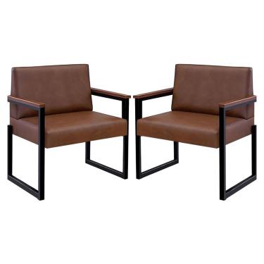 Imagem de Kit 2 Poltronas Niterói Couro Marrom Em Metal Preto