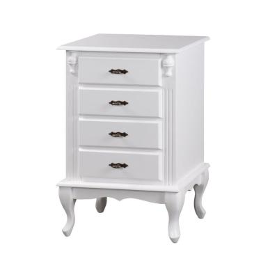 Imagem de Mesa De Cabeceira De Madeira Rústica 4 Gavetas Pés Luiz Xv - Branco Laca